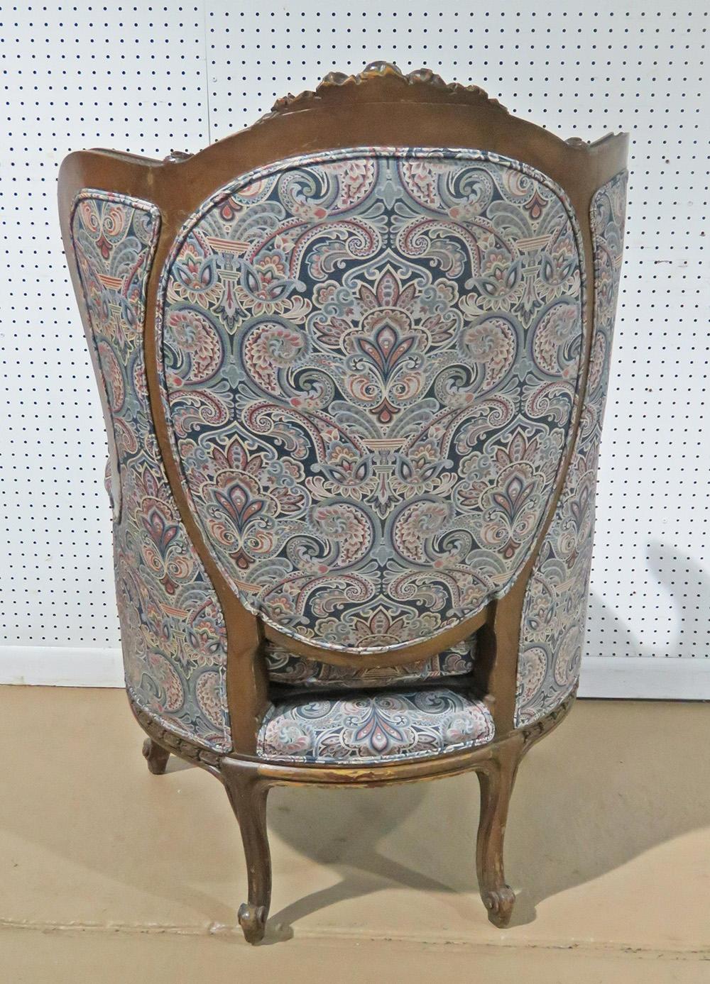 Tall Back Carved Walnut French Louis XVI Bergère Wing Chair, Circa 1920