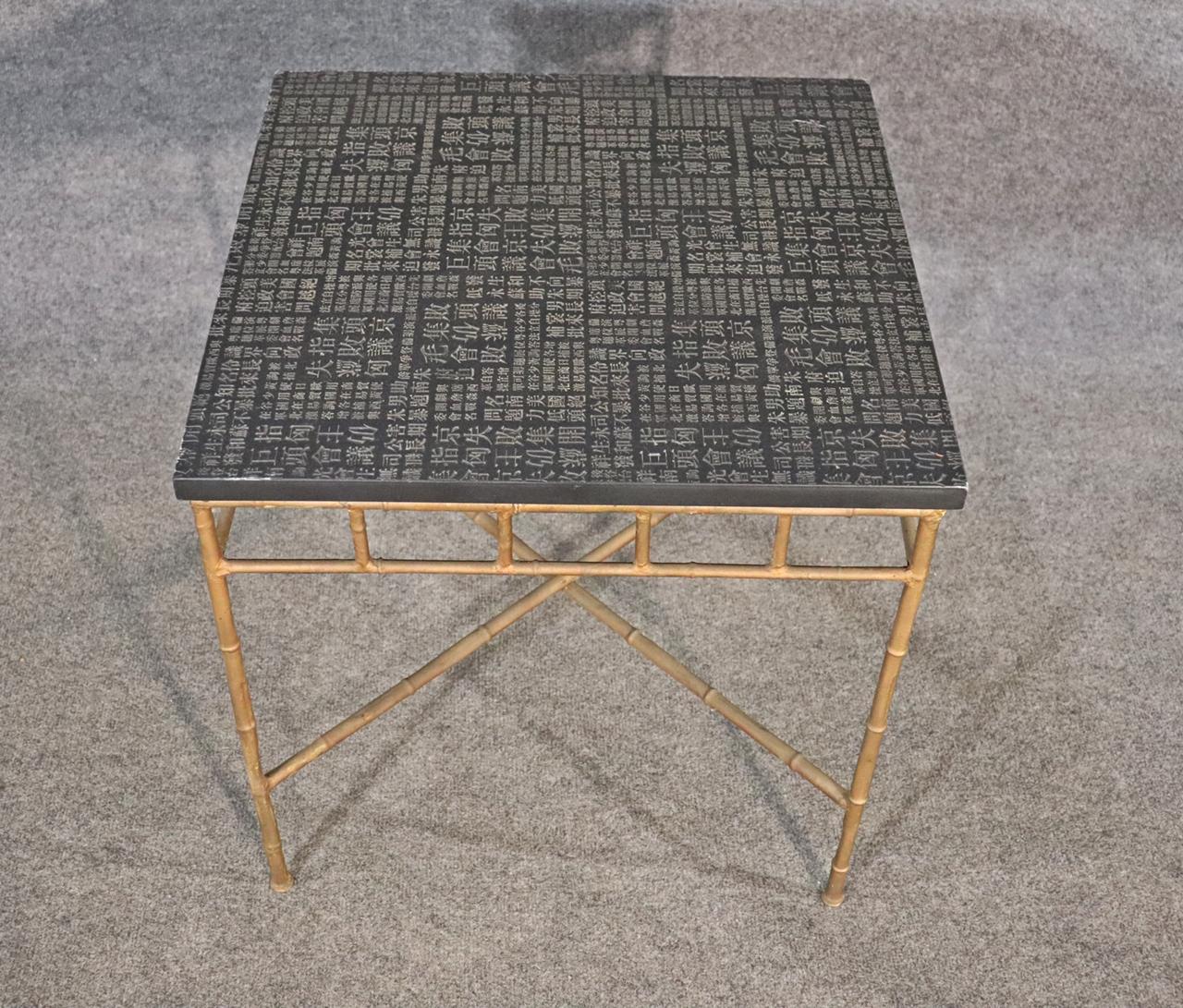 Unique Asian Character Tablet Top Faux Bamboo End Table