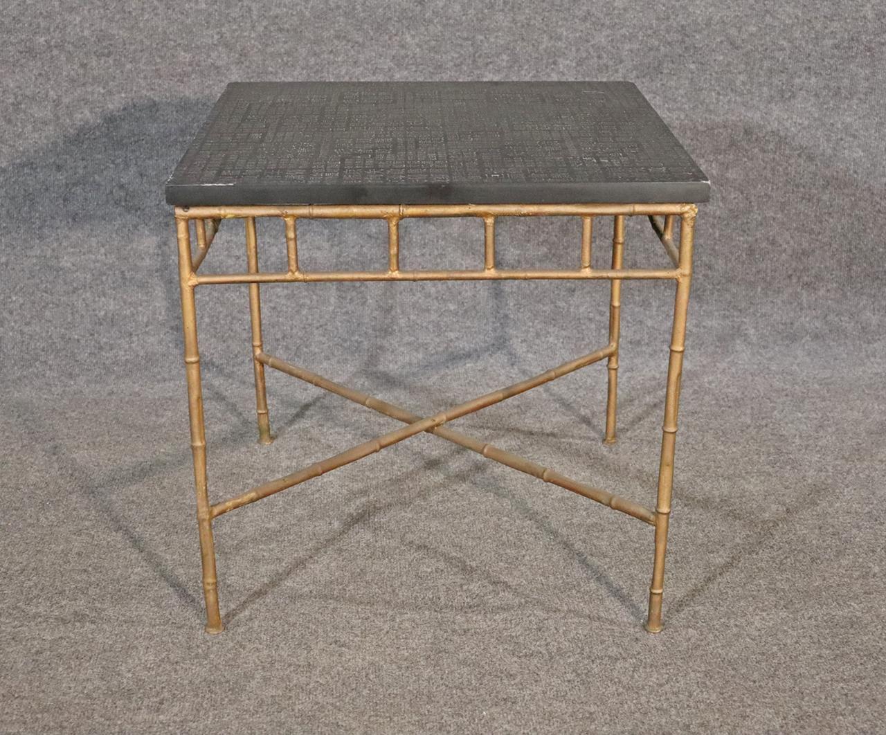 Unique Asian Character Tablet Top Faux Bamboo End Table