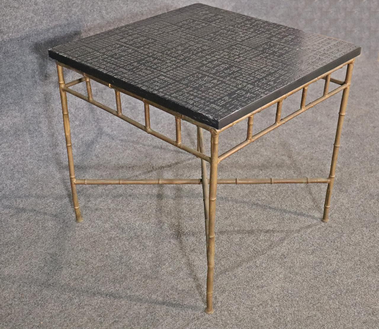 Unique Asian Character Tablet Top Faux Bamboo End Table