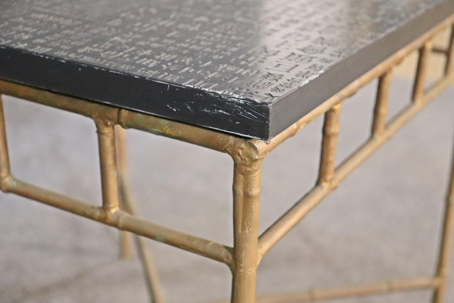 Unique Asian Character Tablet Top Faux Bamboo End Table