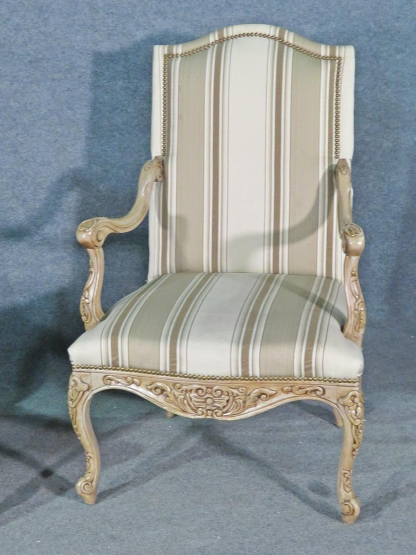 Pair Carved Painted French Louis XV Style Armchairs, Circa 1960