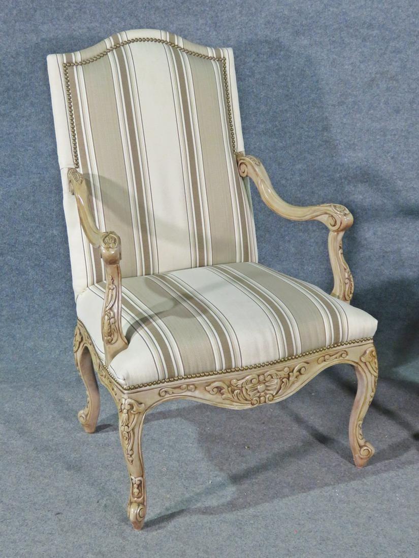 Pair Carved Painted French Louis XV Style Armchairs, Circa 1960