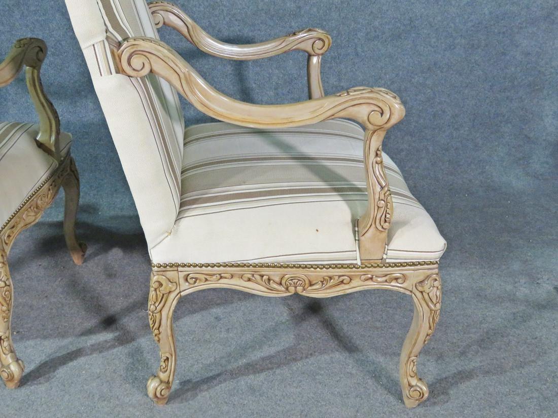 Pair Carved Painted French Louis XV Style Armchairs, Circa 1960