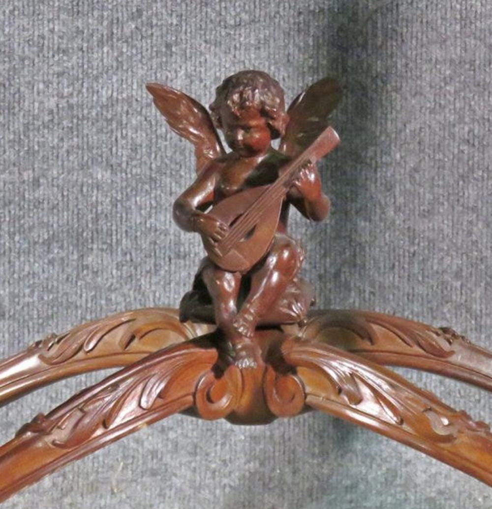 Carved French Louis XV Puttu Cherub Inlaid Center Hall Table Attr. RJ Horner