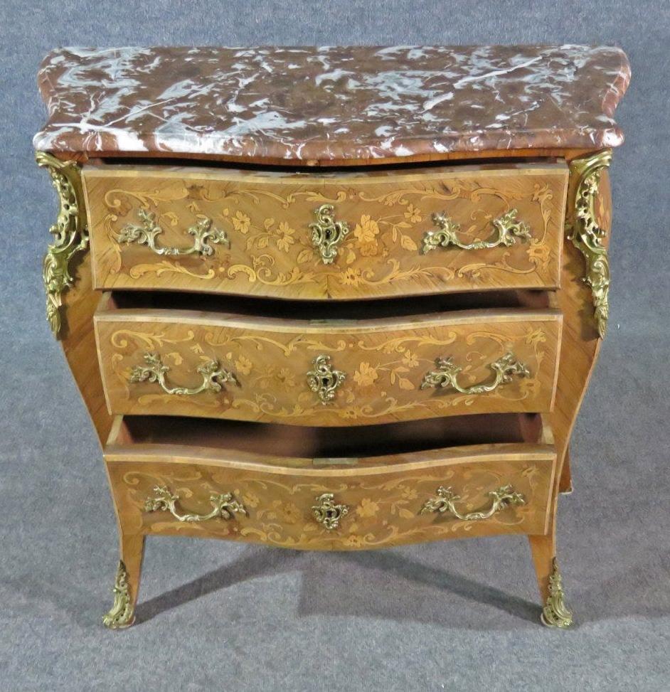 Petite French Louis XV Walnut Satinwood Inlaid Commode Foyer Cabinet, Circa 1900