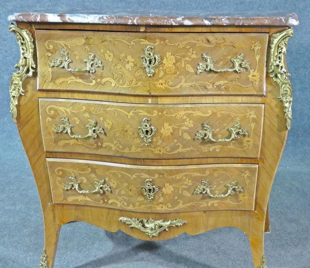 Petite French Louis XV Walnut Satinwood Inlaid Commode Foyer Cabinet, Circa 1900