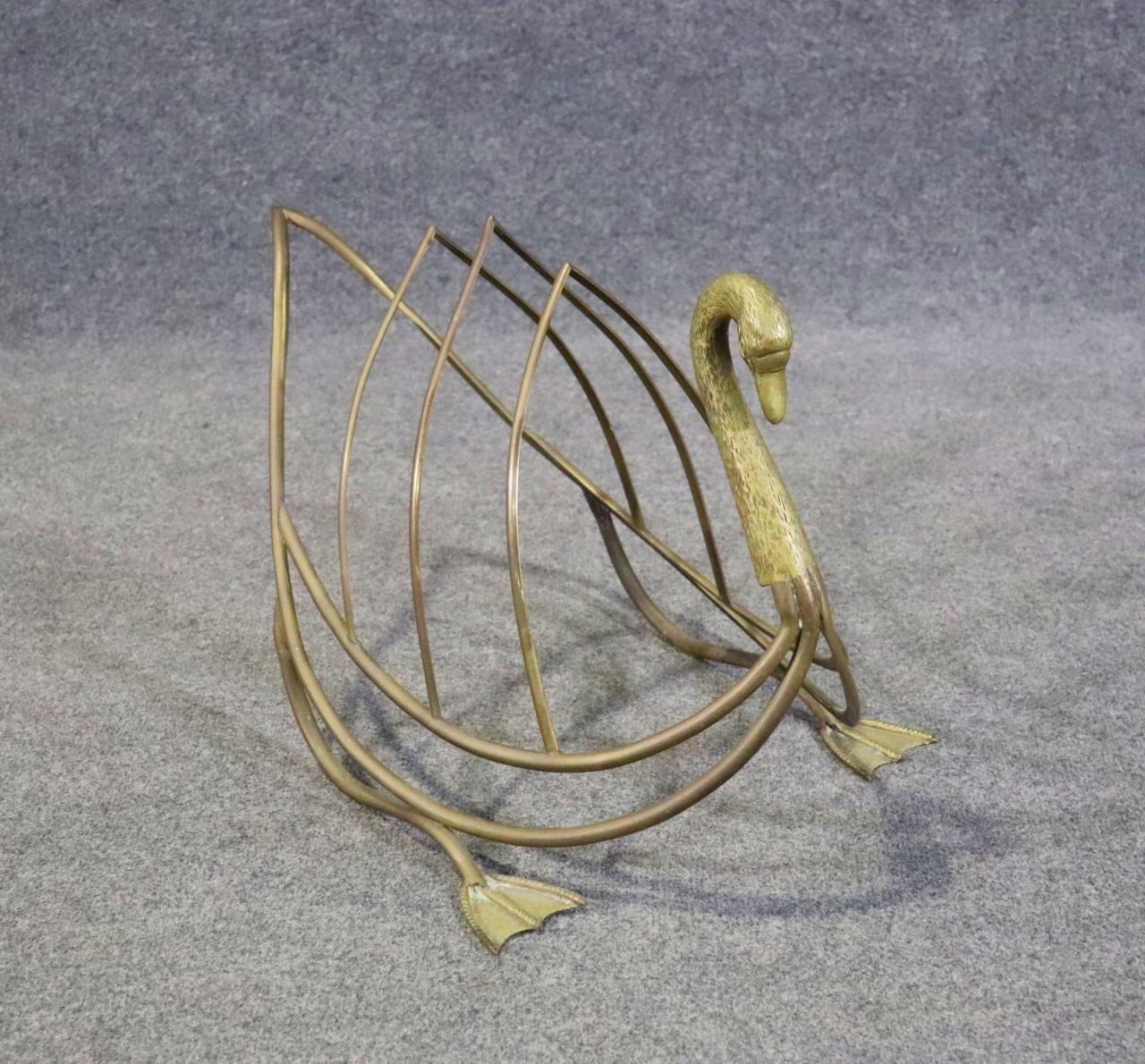 Maison Jansen Skeletal Brass Swan Frame Magazine Rack Centerbury