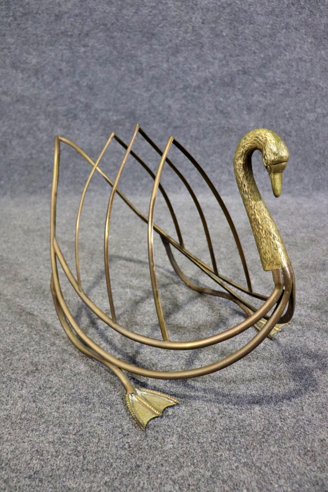 Maison Jansen Skeletal Brass Swan Frame Magazine Rack Centerbury