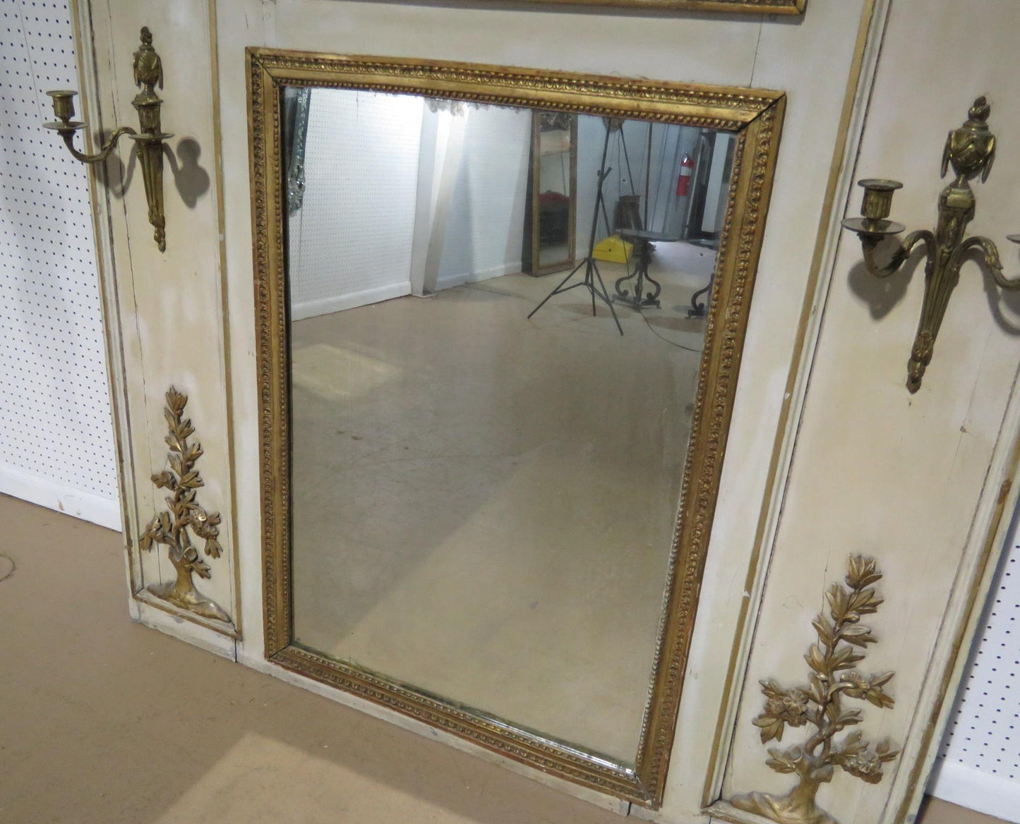 19th Century Antique Painted French Regency Style Trumeau Mirror