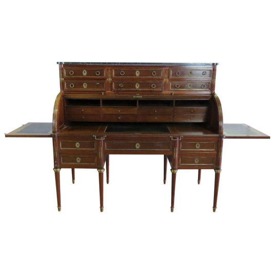 Large Maison Jansen Directoire Mahogany and Bronze Ormolu Cylinder Desk