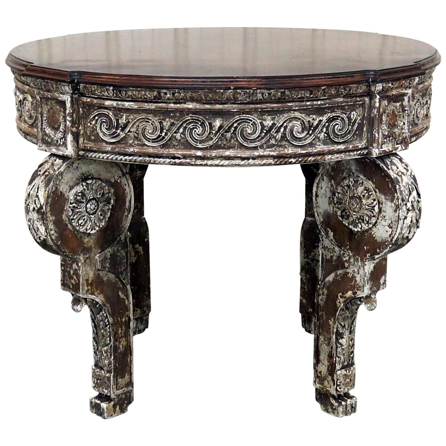 Distress Paint Decorated Swedish Napoleonic Style Center Table