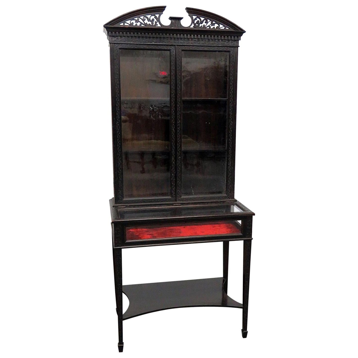 English Mahogany Collectors or Jewelry Display Cabinet C1890s