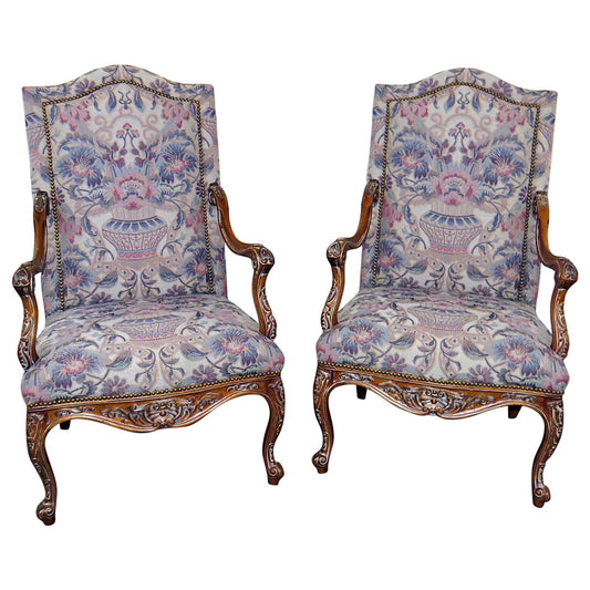 Pair of Louis XV Style Tapestry Armchairs