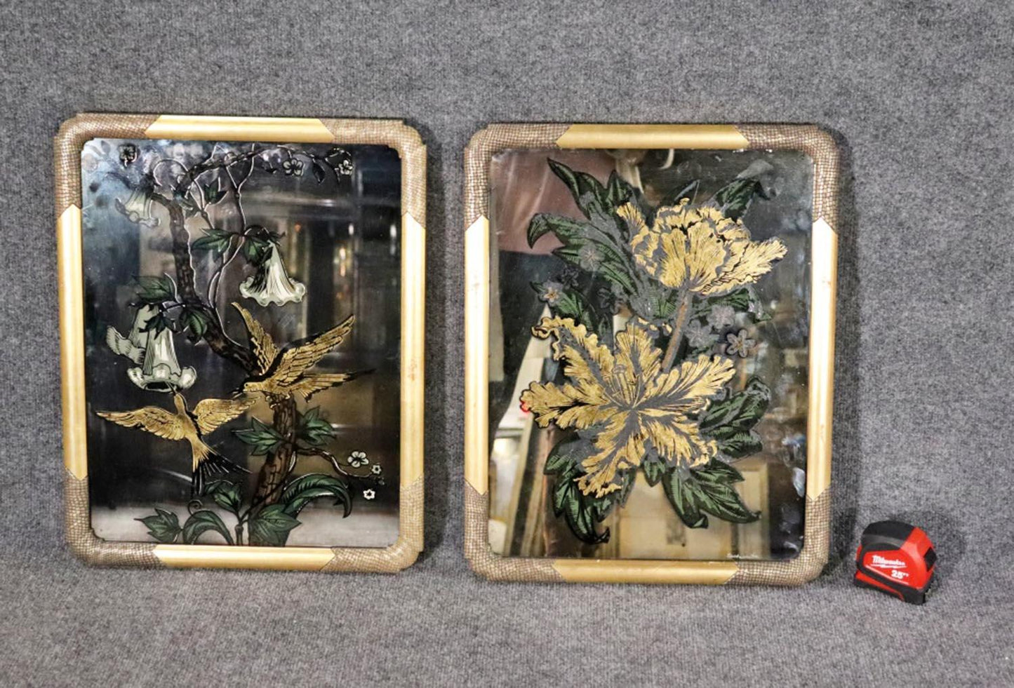 Pair Harriton Eglomise Painted Mirrors Signed