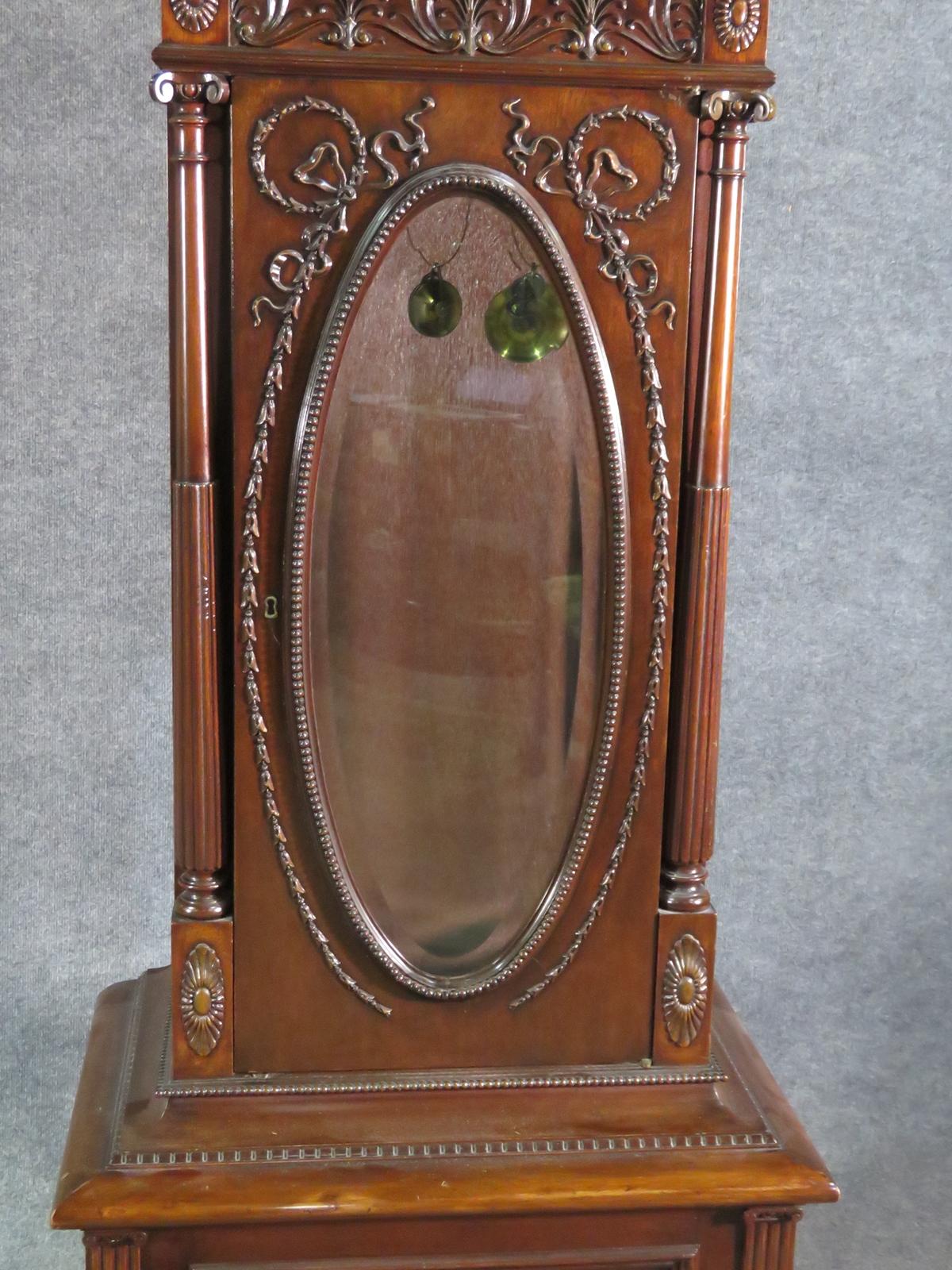 Early 1900s Carved Walnut Durfee Case Elliot Movement 5 Tube Grandfather Clock