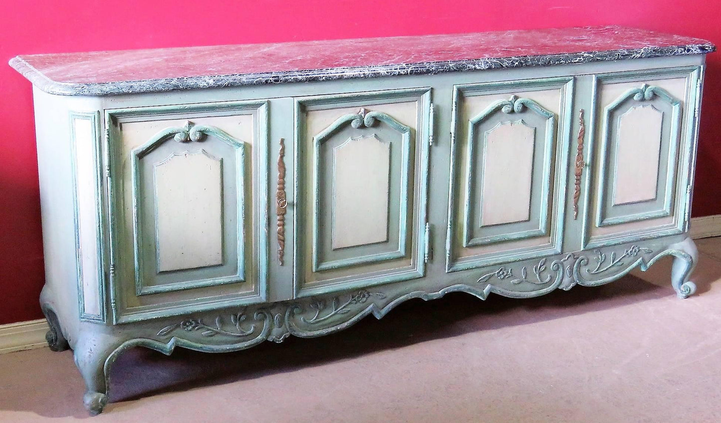 Large Louis XV Style Gustavian Style Marble-Top Sideboard