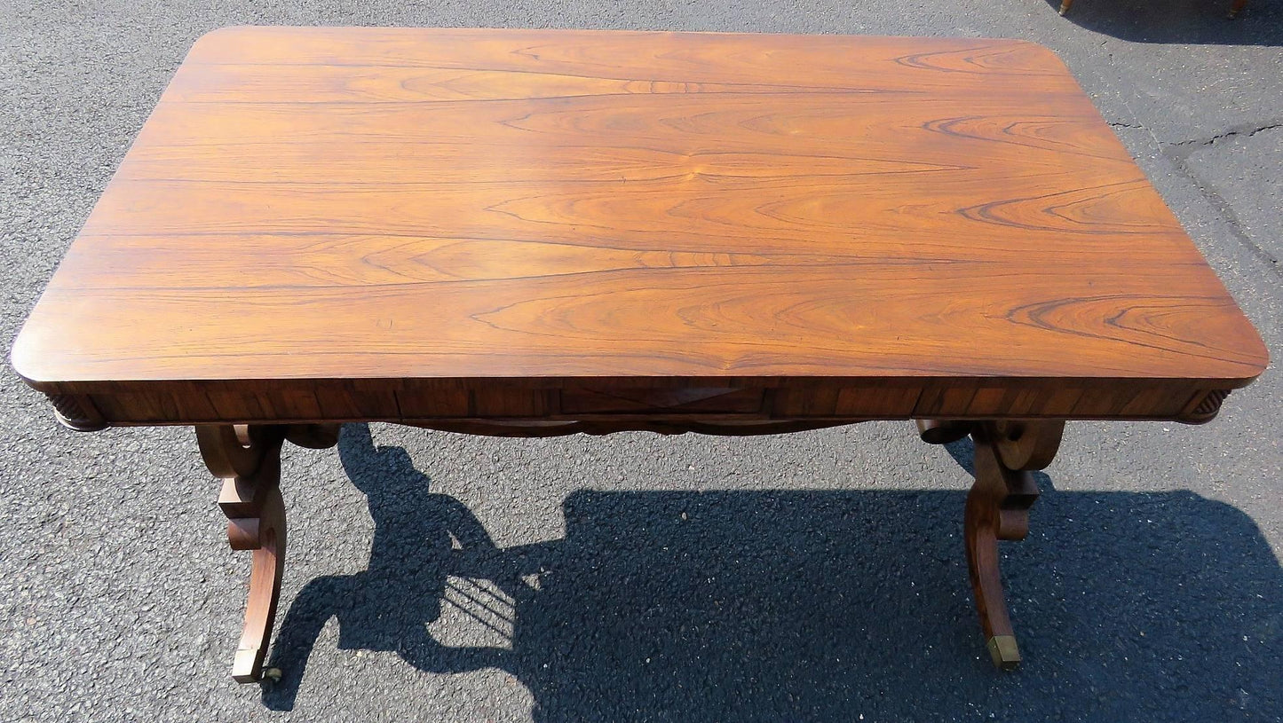 English Regency Lyre Support Rosewood Console Sofa Table