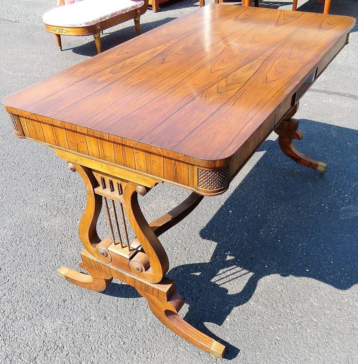 English Regency Lyre Support Rosewood Console Sofa Table