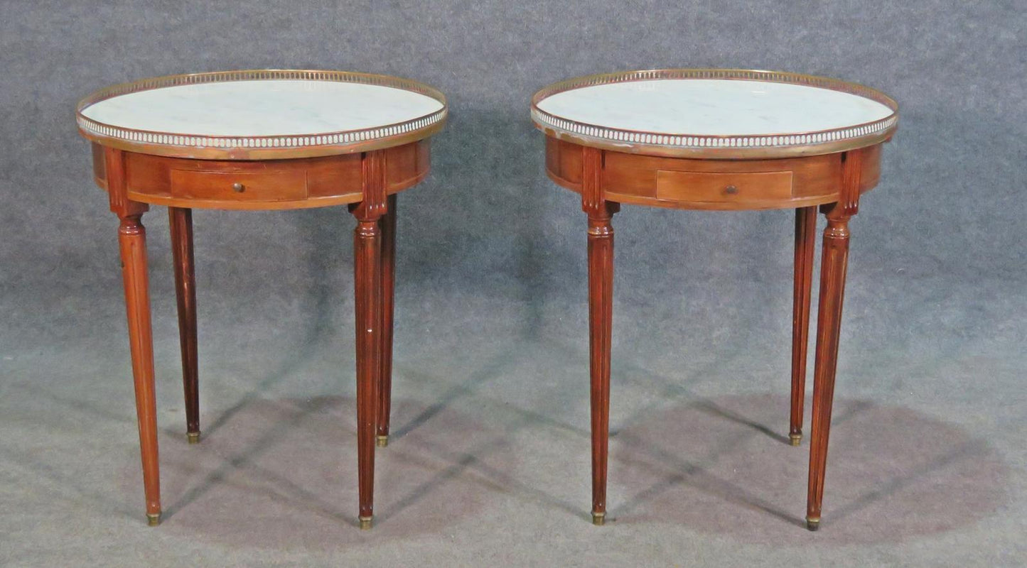 Pair of French Louis XVI Mahogany Gueridons End Tables with Brass Gallery