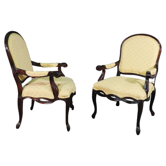 Pair of Dark Mahogany French Louis XV Fauteuills Armchairs