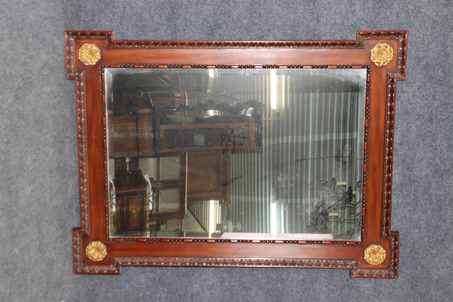 French Directoire Style Mahogany and gold detailed Rectangular Mirror