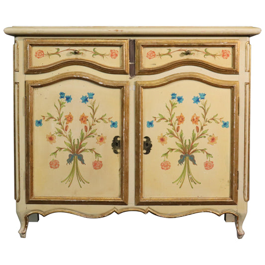 Paint Decorated Continental Italian Foyer Cabinet Console Table Buffet