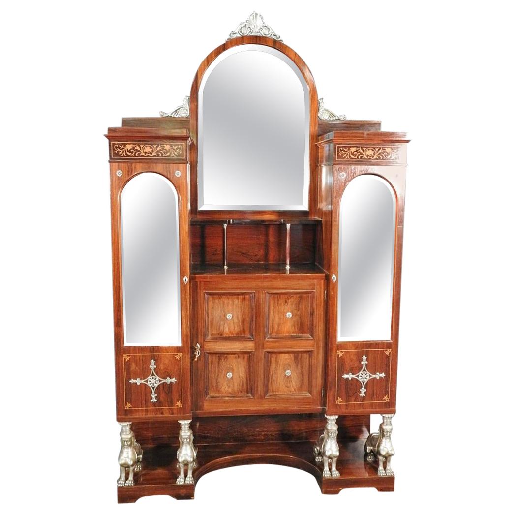 Monumental French Inlaid Rosewood Bronze Figured Vitrine China Cabinet