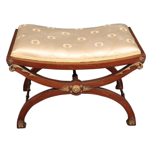 Bronze Mounted Ormolu Mahogany French Empire Stool Bench, circa 1920s