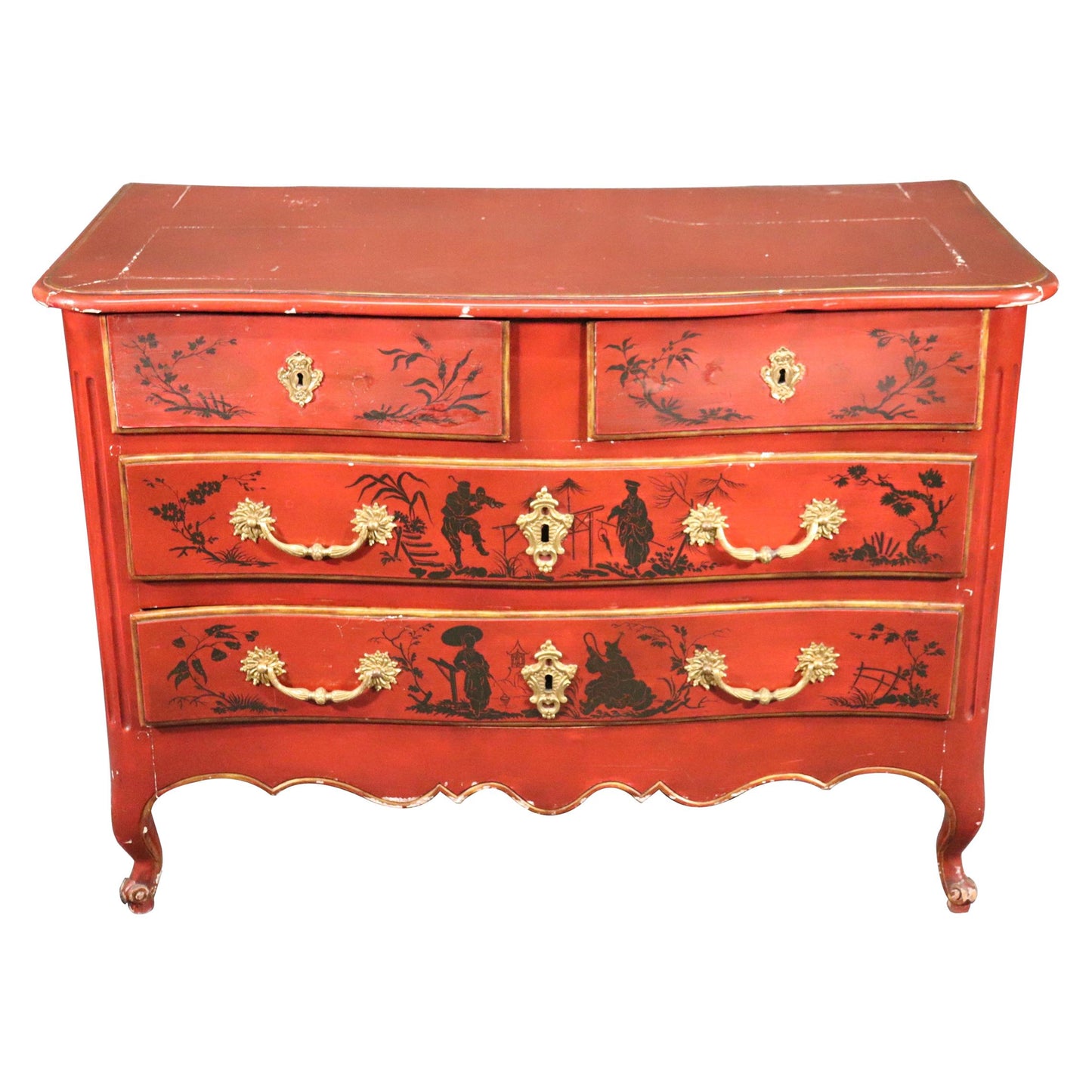 Antique 1820s Era French Louis XV Chinoiserie Paint Decorated Commode Dresser