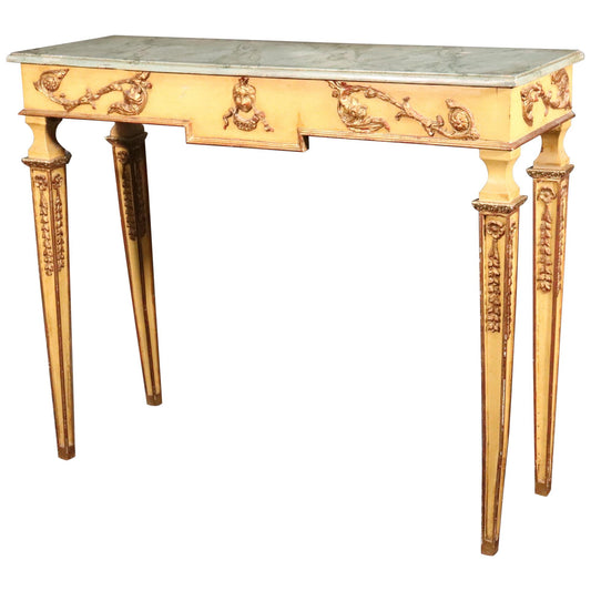 Faux Marble Paint Decorated French Regency Console Table in Creme Paint and Gilt