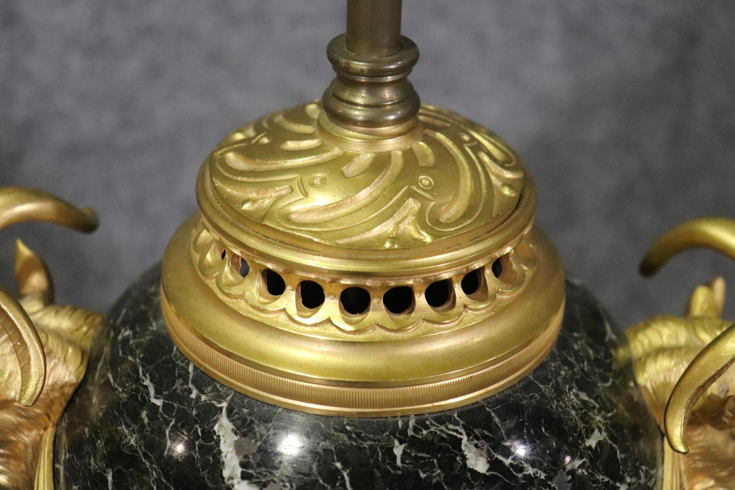 Fantastic Bronze Mounted Dore' and Verdi Marble French Cassolette Table Lamps