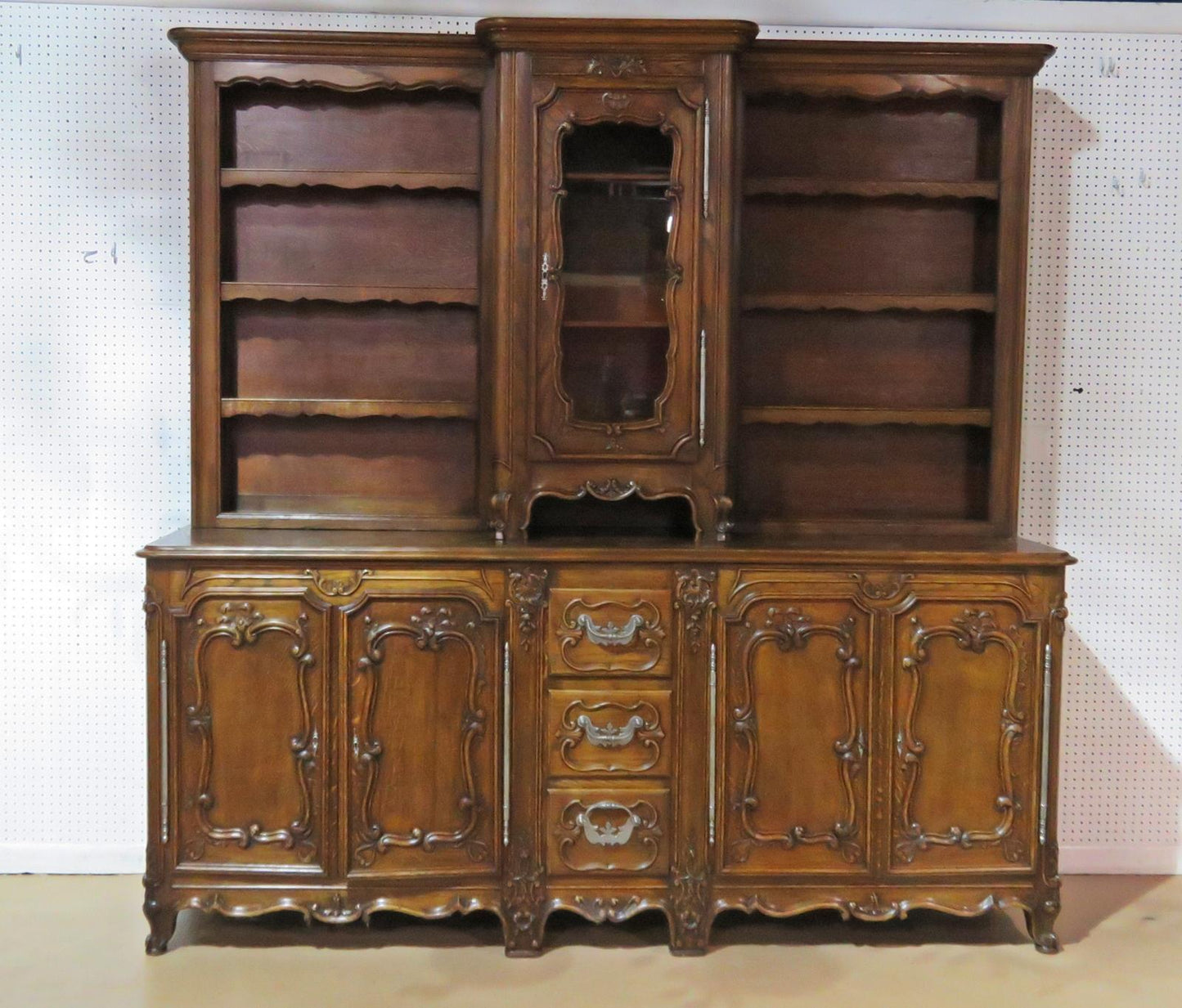 Large Unique Sold Walnut French Louis XV Carved China Cabinet Sideboard C1920