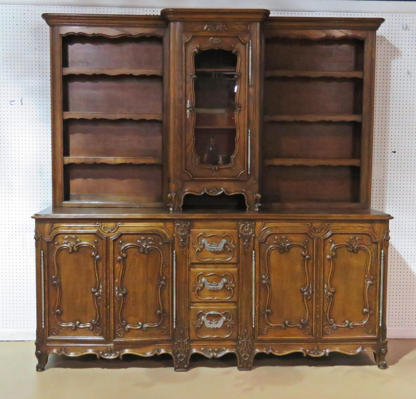 Large Unique Sold Walnut French Louis XV Carved China Cabinet Sideboard C1920