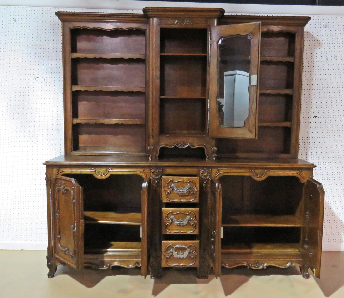 Large Unique Sold Walnut French Louis XV Carved China Cabinet Sideboard C1920