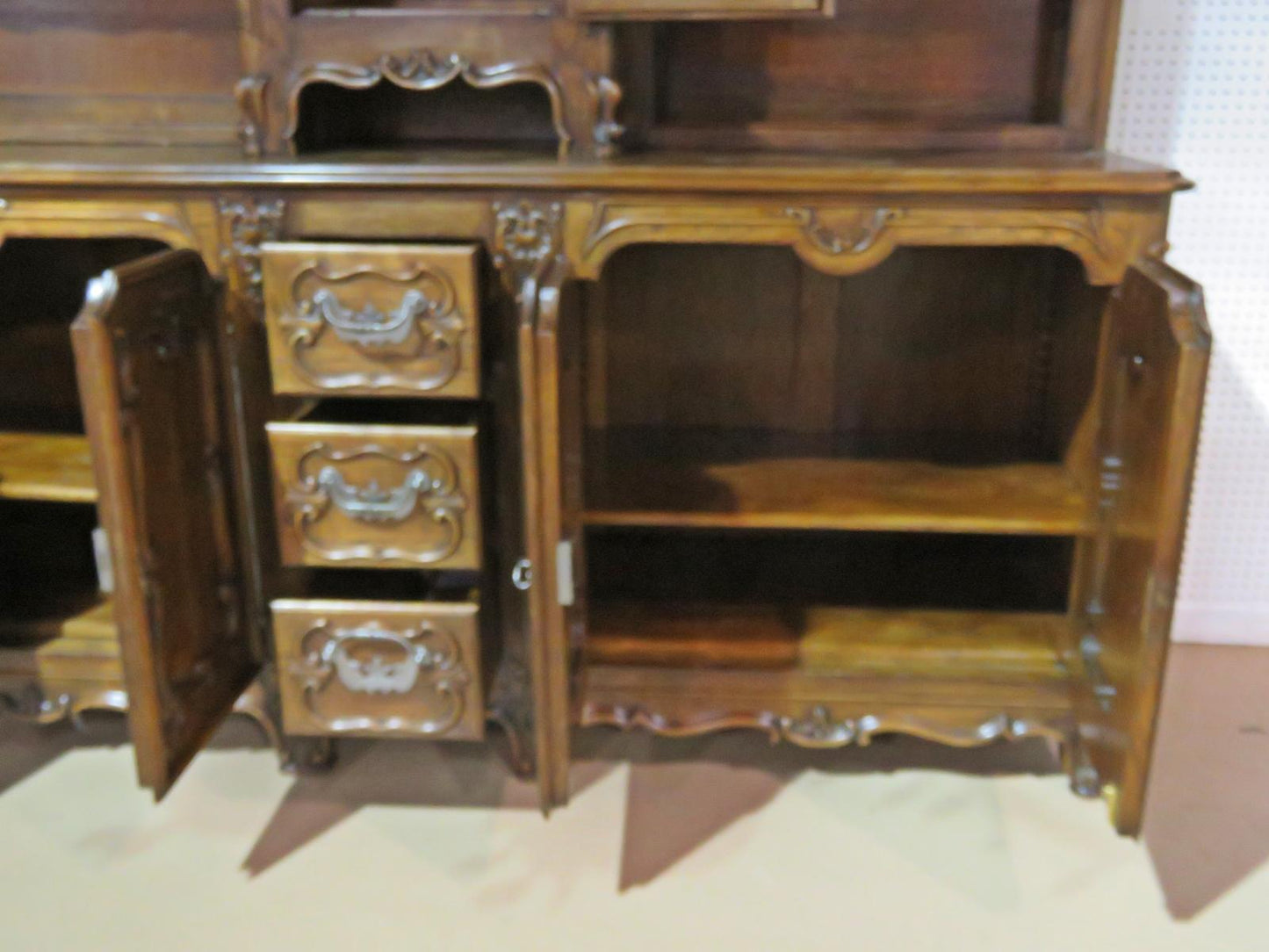 Large Unique Sold Walnut French Louis XV Carved China Cabinet Sideboard C1920