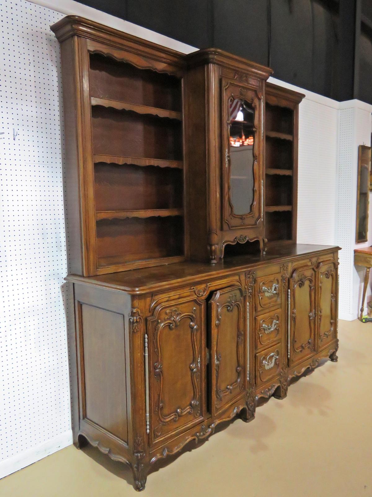 Large Unique Sold Walnut French Louis XV Carved China Cabinet Sideboard C1920