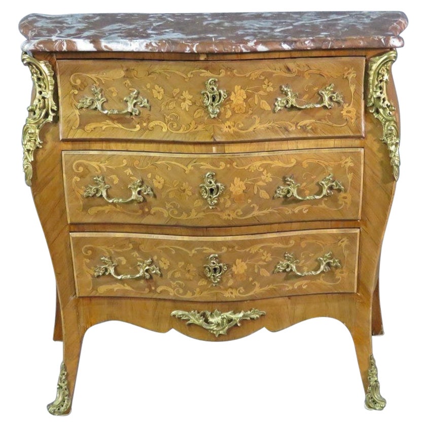 Petite French Louis XV Walnut Satinwood Inlaid Commode Foyer Cabinet, Circa 1900