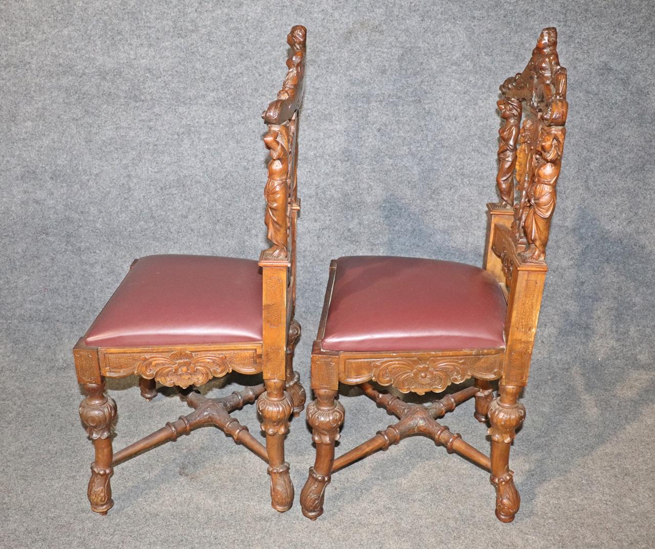 Pair of Figural Carved Walnut R.J. Horner Style Renaissance Chairs, circa 1880