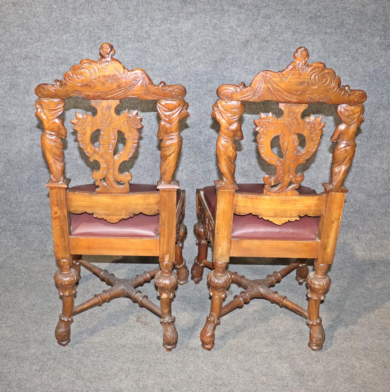 Pair of Figural Carved Walnut R.J. Horner Style Renaissance Chairs, circa 1880