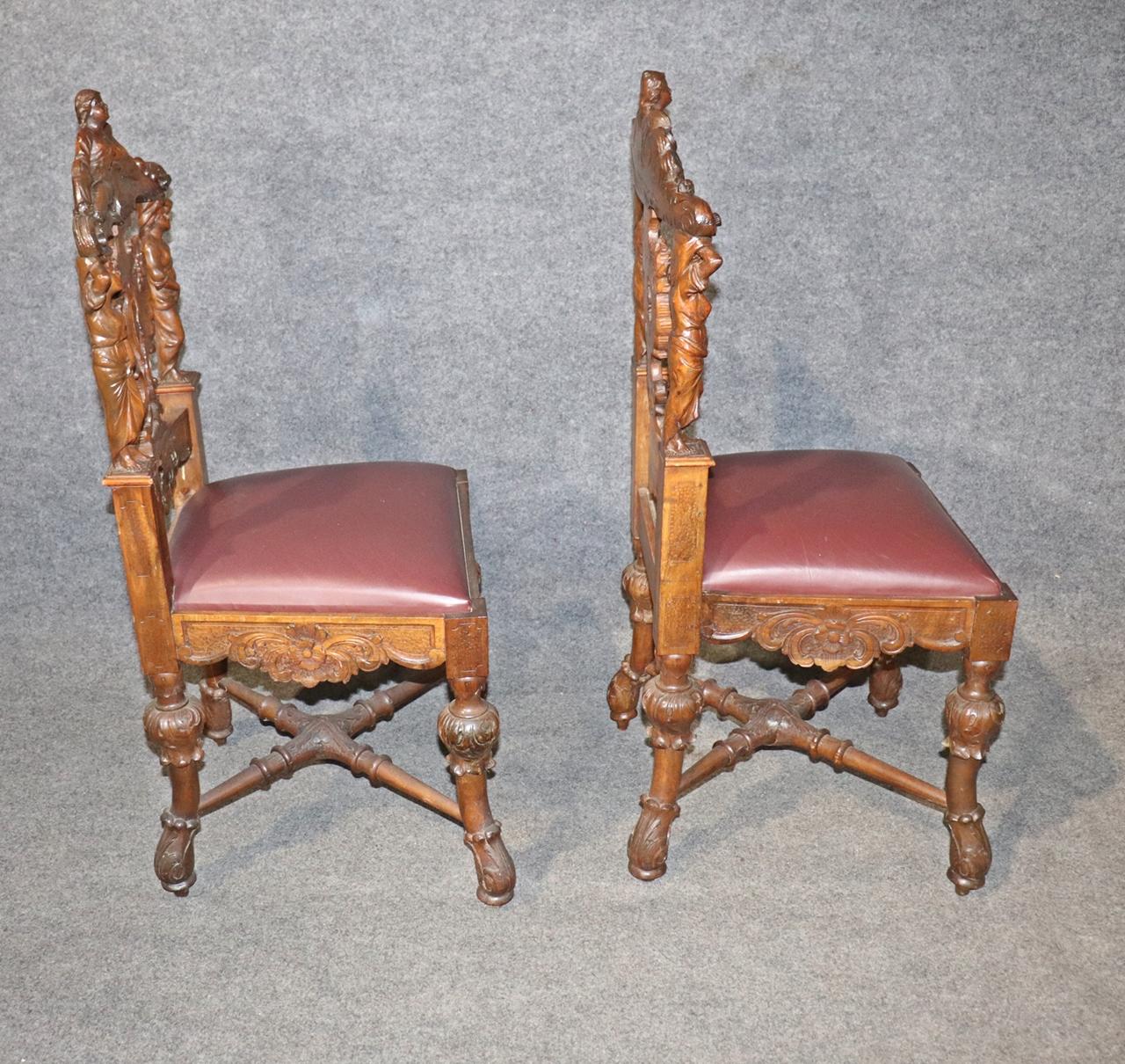 Pair of Figural Carved Walnut R.J. Horner Style Renaissance Chairs, circa 1880