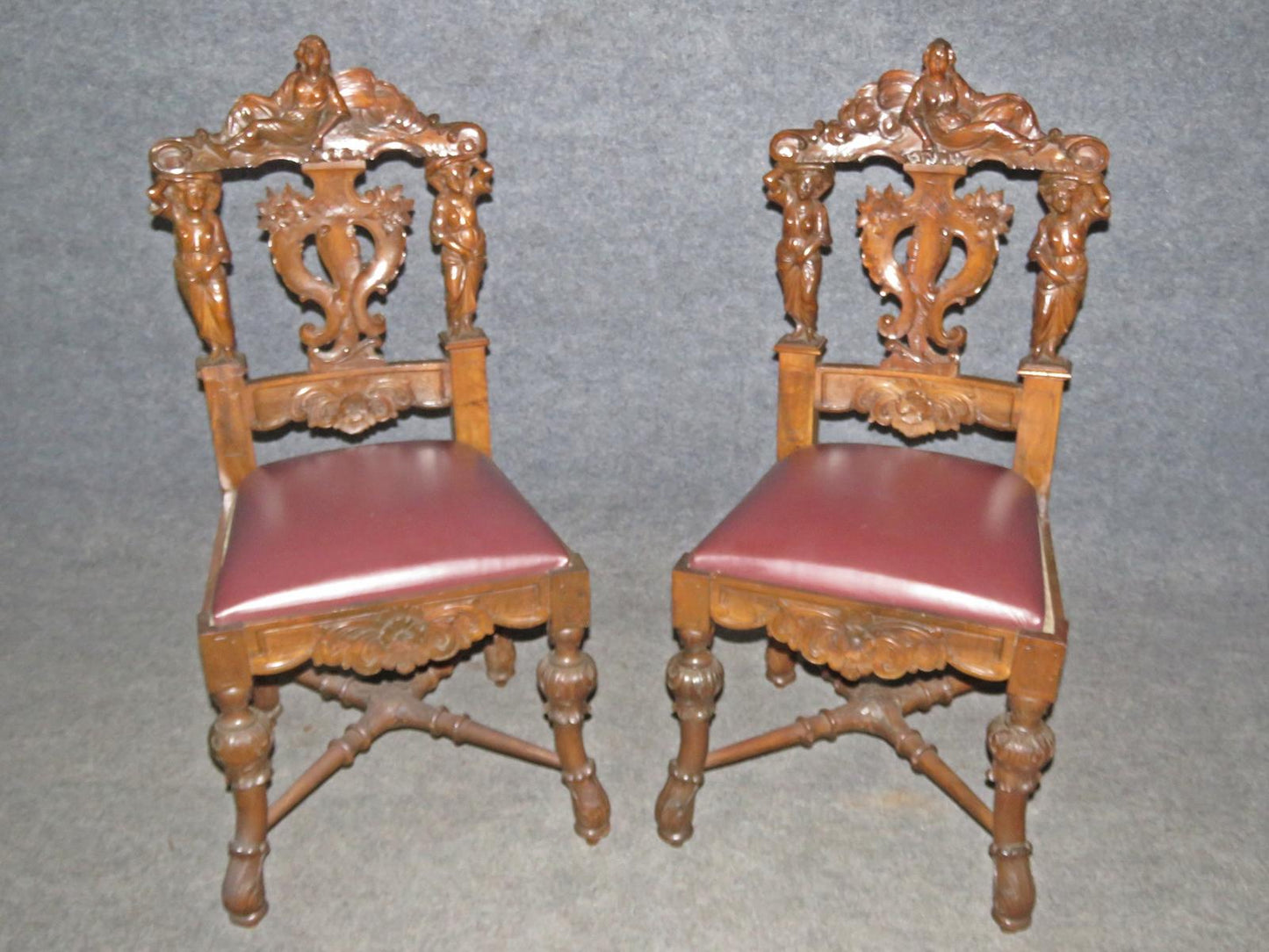 Pair of Figural Carved Walnut R.J. Horner Style Renaissance Chairs, circa 1880