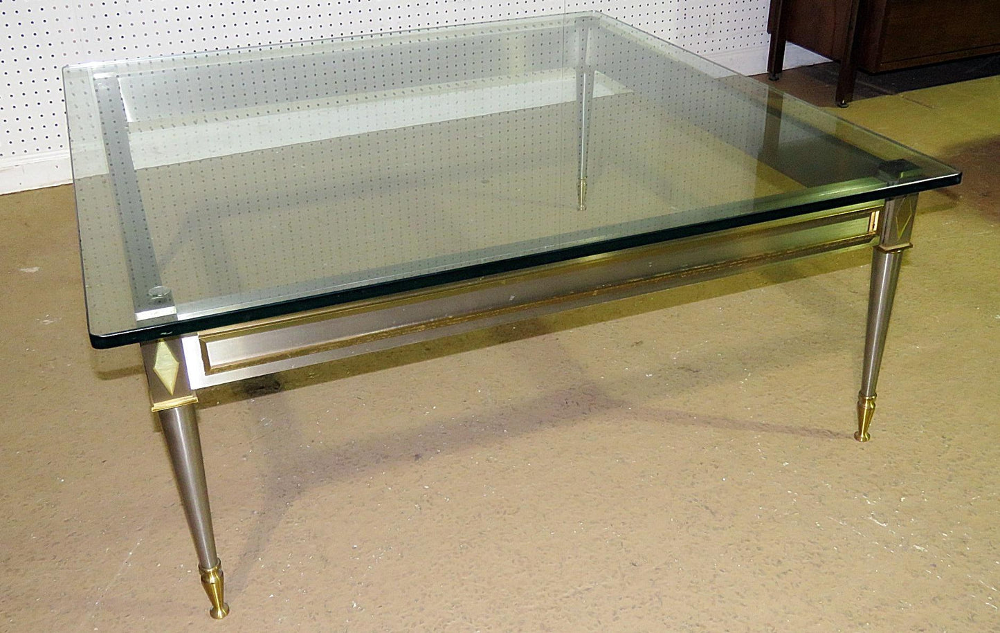 Square Steel Brass French Directoire Style Coffee Table Attributed John Vesey