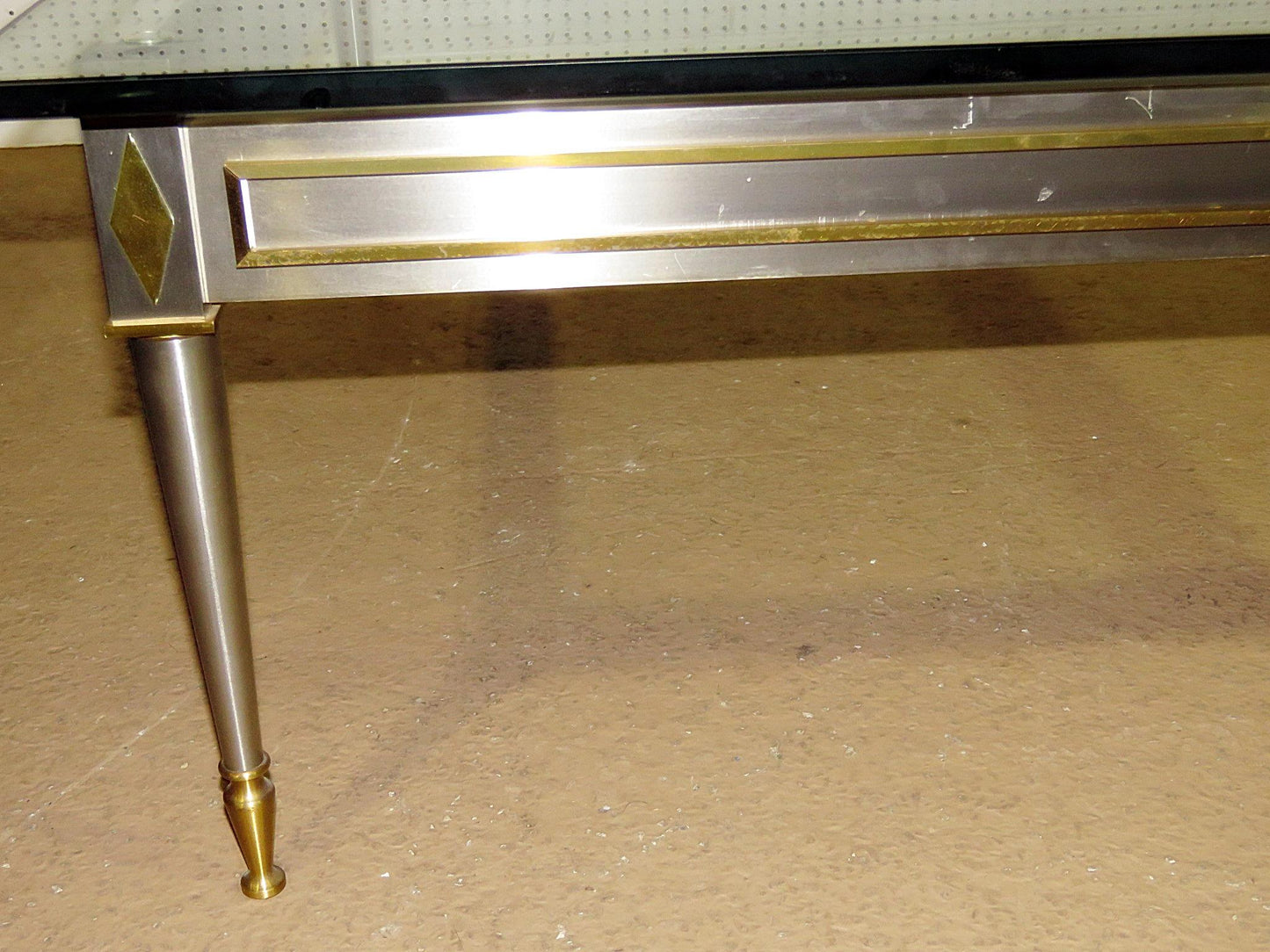 Square Steel Brass French Directoire Style Coffee Table Attributed John Vesey