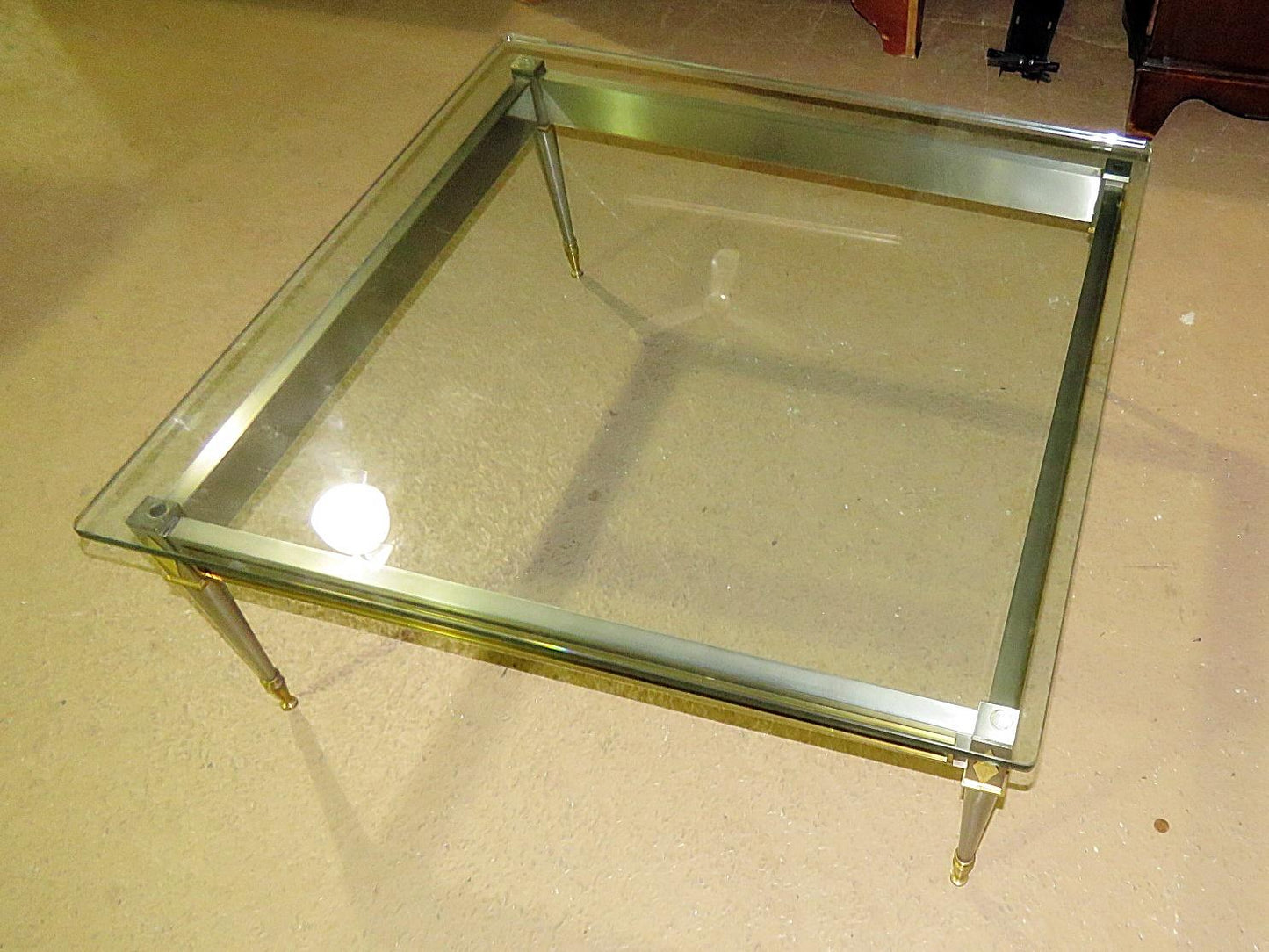 Square Steel Brass French Directoire Style Coffee Table Attributed John Vesey