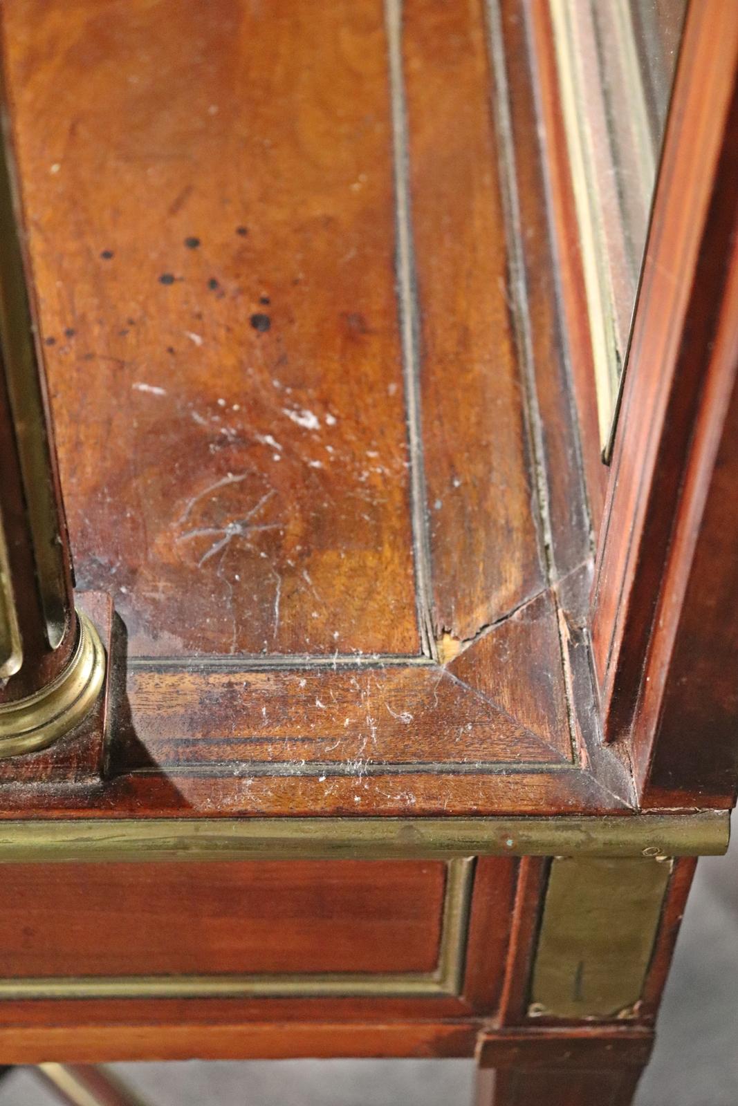 French Directoire Style Brass Trimmed Leather Top Vanity Desk, Circa 1890