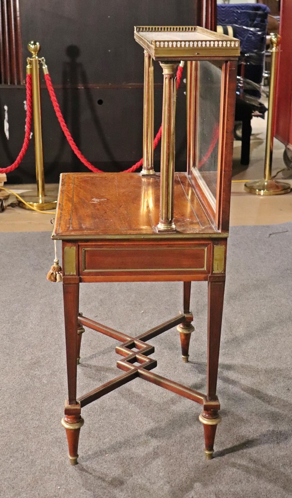 French Directoire Style Brass Trimmed Leather Top Vanity Desk, Circa 1890