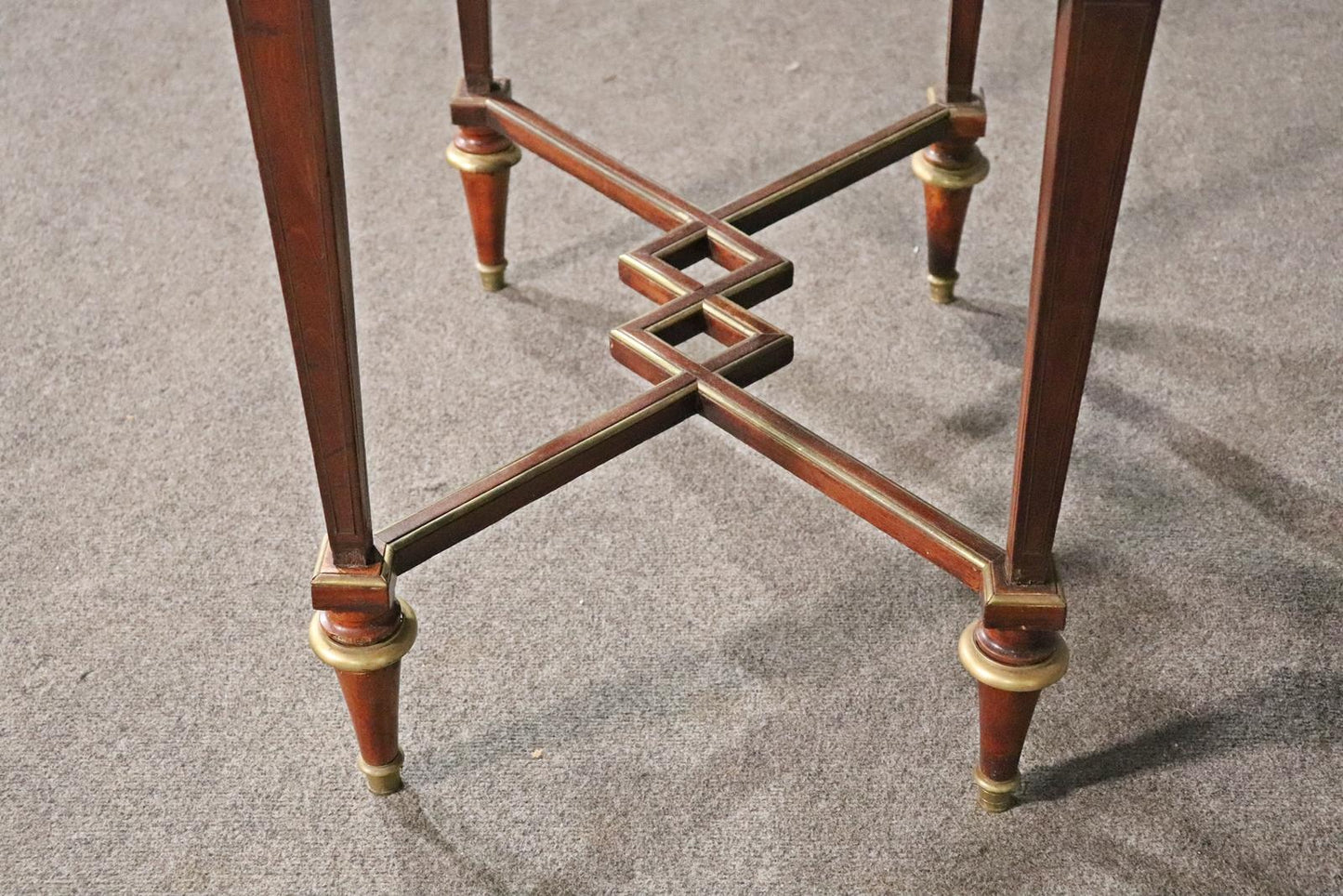 French Directoire Style Brass Trimmed Leather Top Vanity Desk, Circa 1890