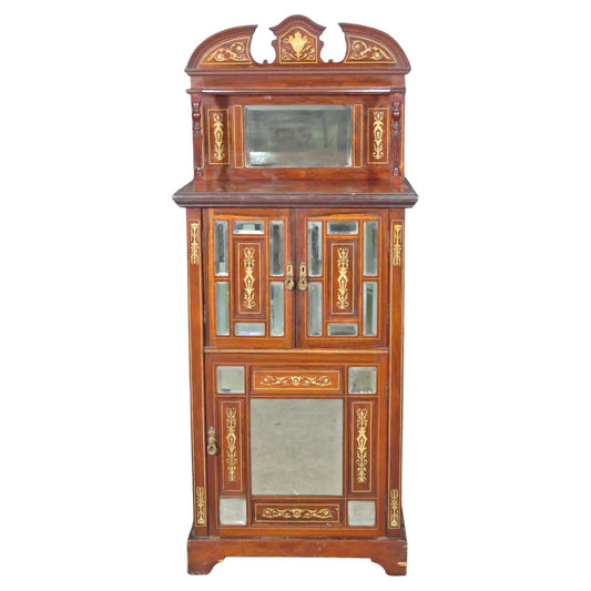 Bone Inlaid Edwardian Rosewood Mirrored Music Cabinet Circa 1910