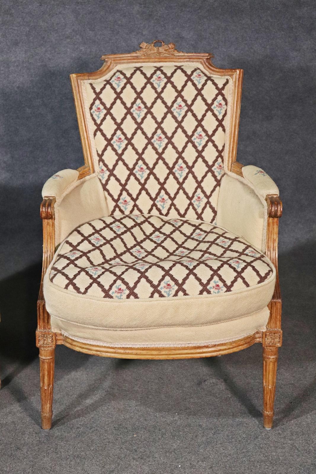 Companion Pair of Nearly Identical French Louis XVI Armchairs, Circa 1900